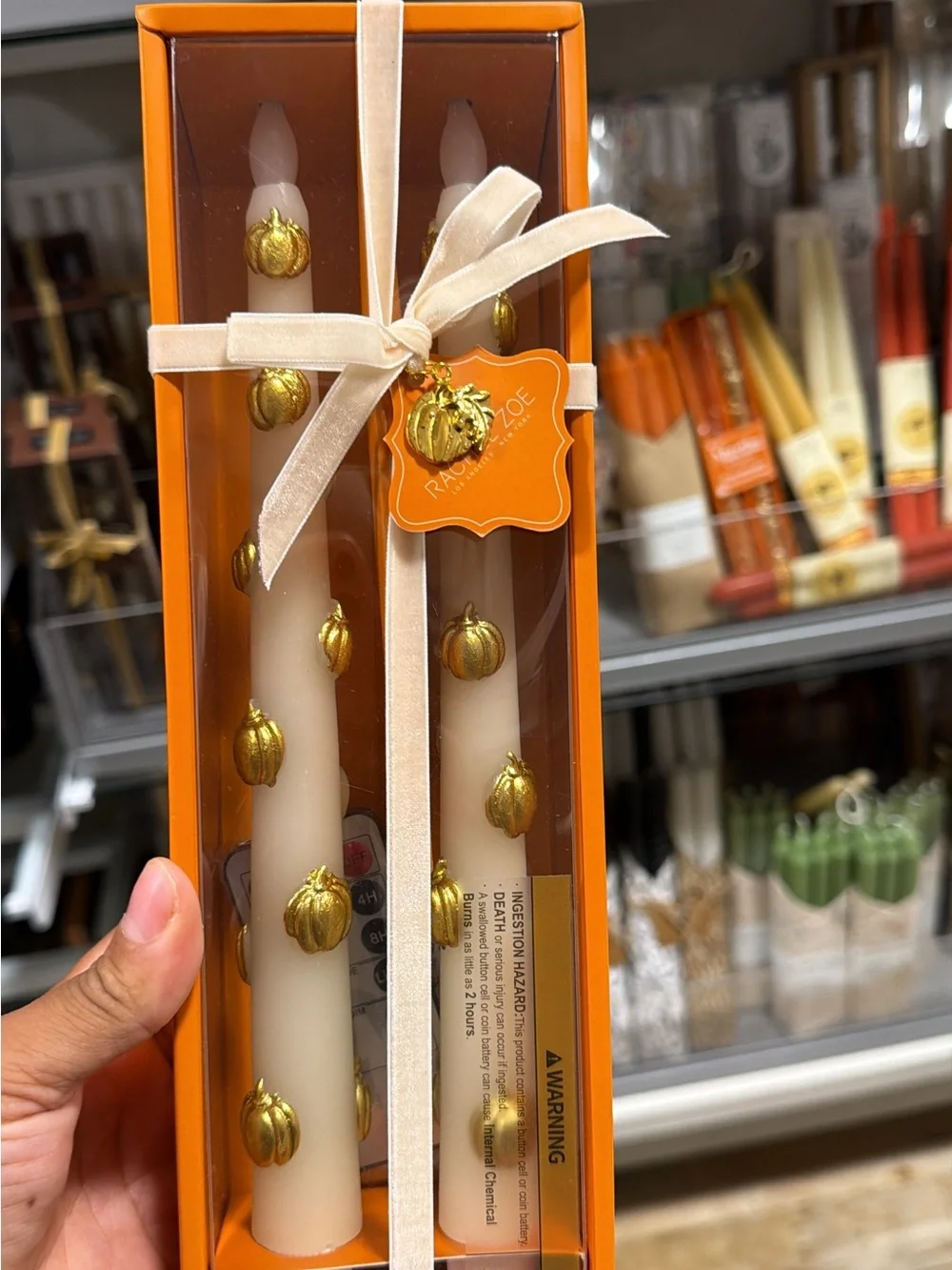Cream Taper Candles with Gold Pumpkin Accents - Set of 2